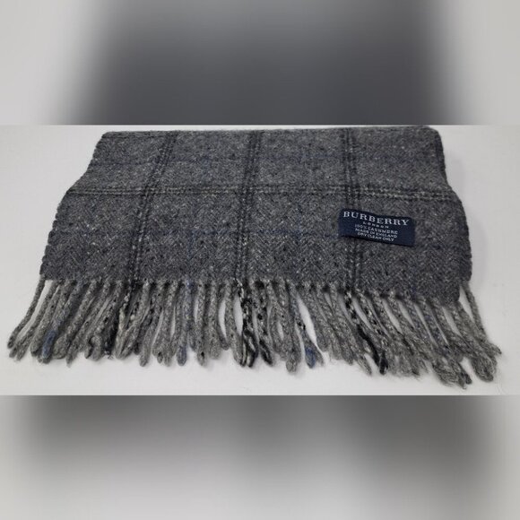 Burberry Vintage Scarf Check Speckled Gray 100% Cashmere England Y2K 42" x 11"